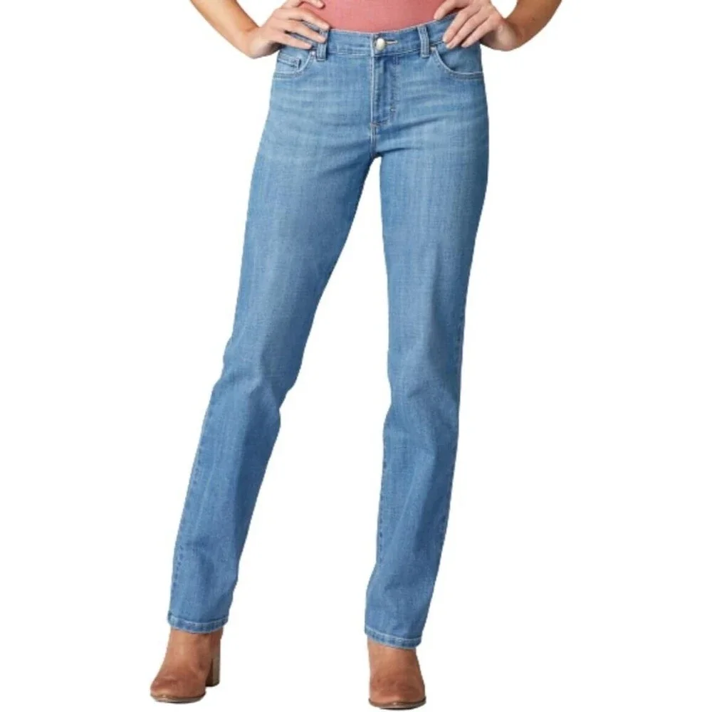 Lee Relaxed Fit Straight Leg Jeans Womens 12 Short Blue Light Wash Stretch NEW